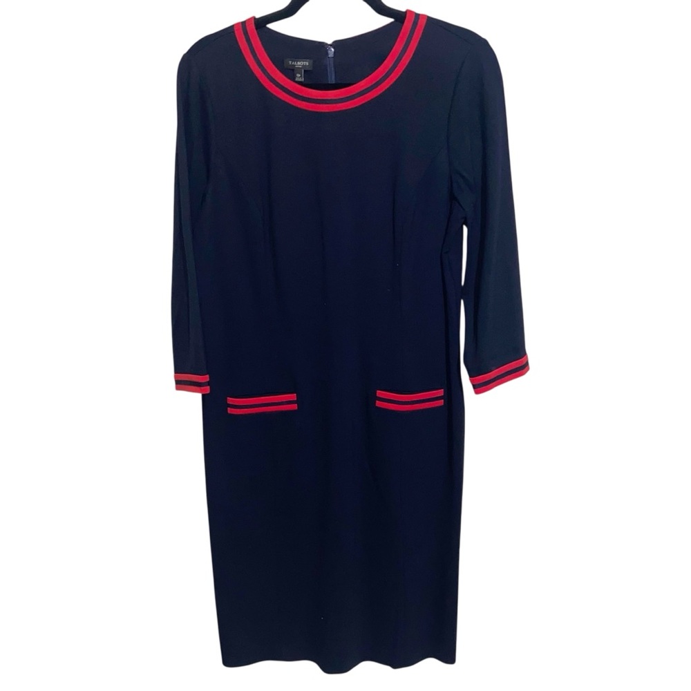 Talbots Dress Womens Size 12 P Navy Blue Red Trim Nautical Coastal Preppy Career